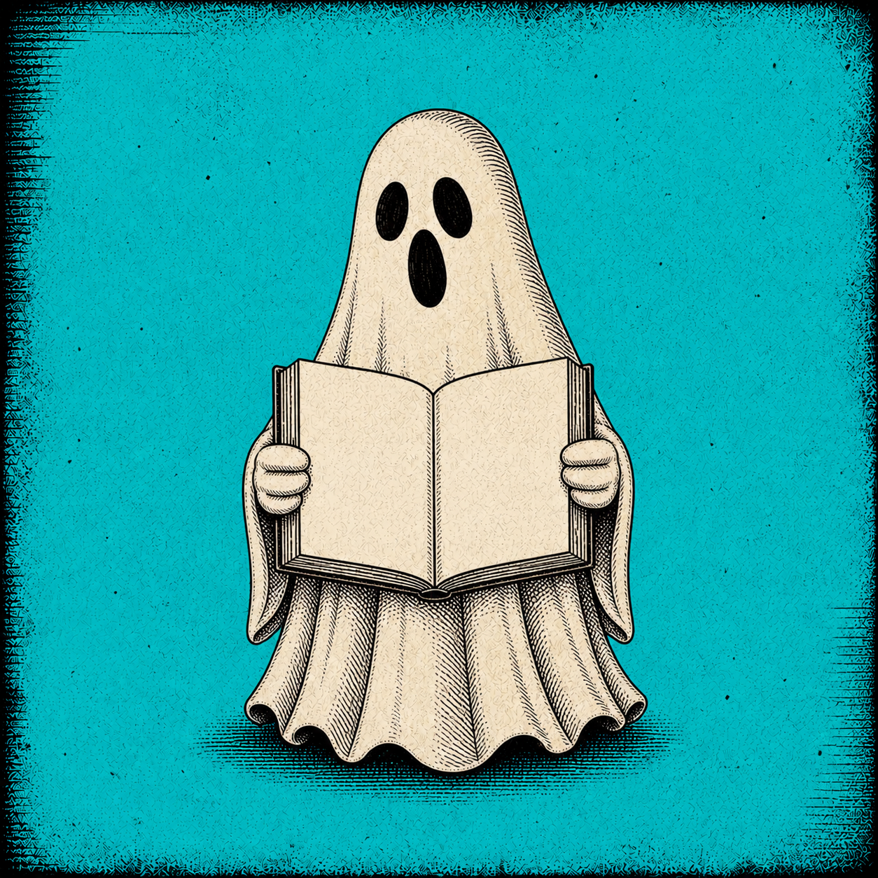 A ghost reading a book