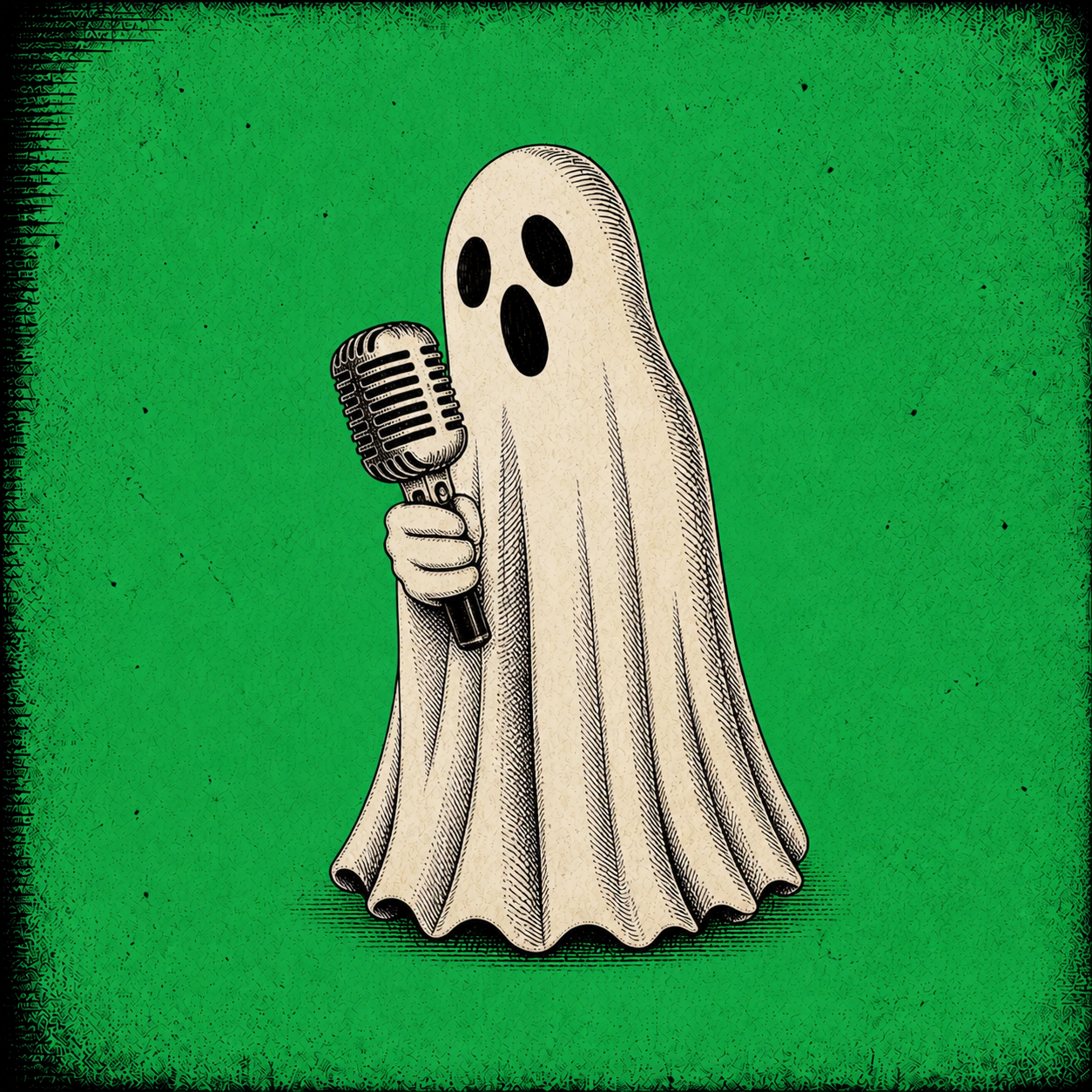 A ghost holding a microphone
