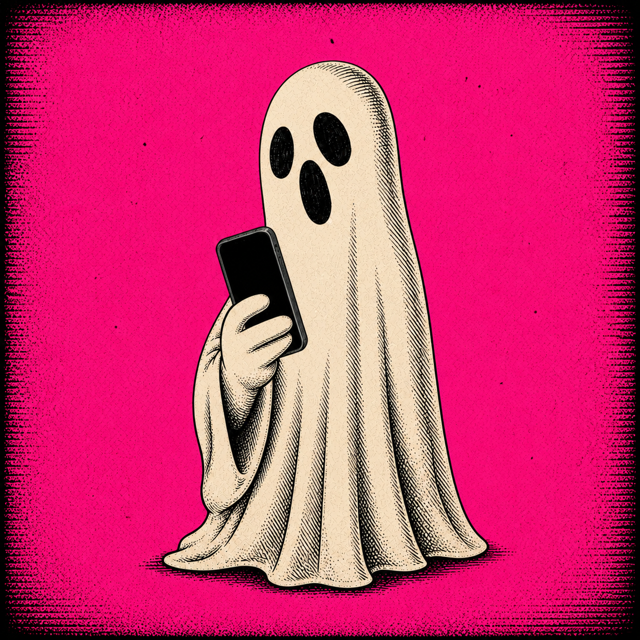 A ghost reading its phone