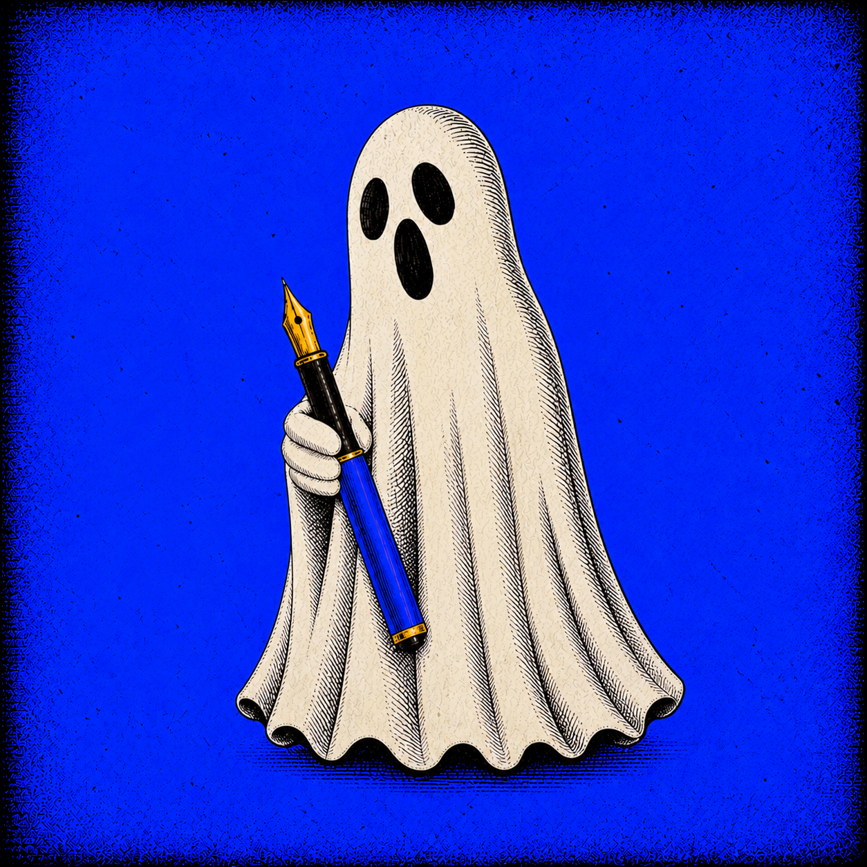 A ghost at a typewriter